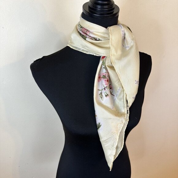 Vintage Accessories - Fresca Womens Vintage Square Neck Scarf Ivory Botanical Japan Acetate Scarves